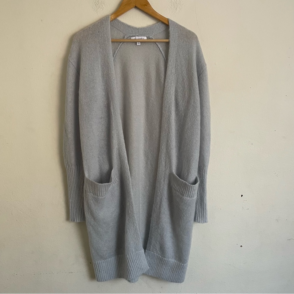Intermix Baby Blue Mohair Wool Blend Open Front Longline Cardigan Size S Pockets